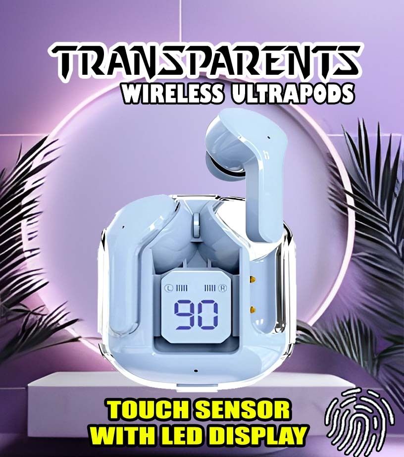 crecro Ultrapod Bluetooth Earbuds Headset Crystal Transparent Design,LED Display P27 Smart Headphones-image-25
