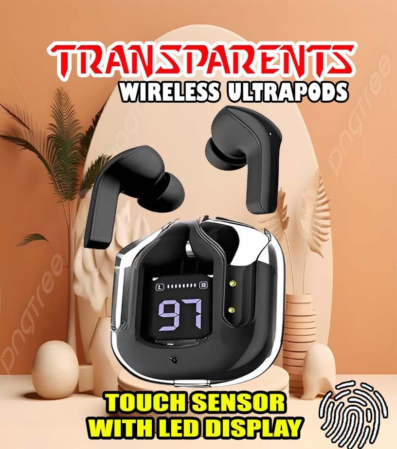 crecro Ultrapod Bluetooth Earbuds Headset Crystal Transparent Design,LED Display P12 Smart Headphones-image-34