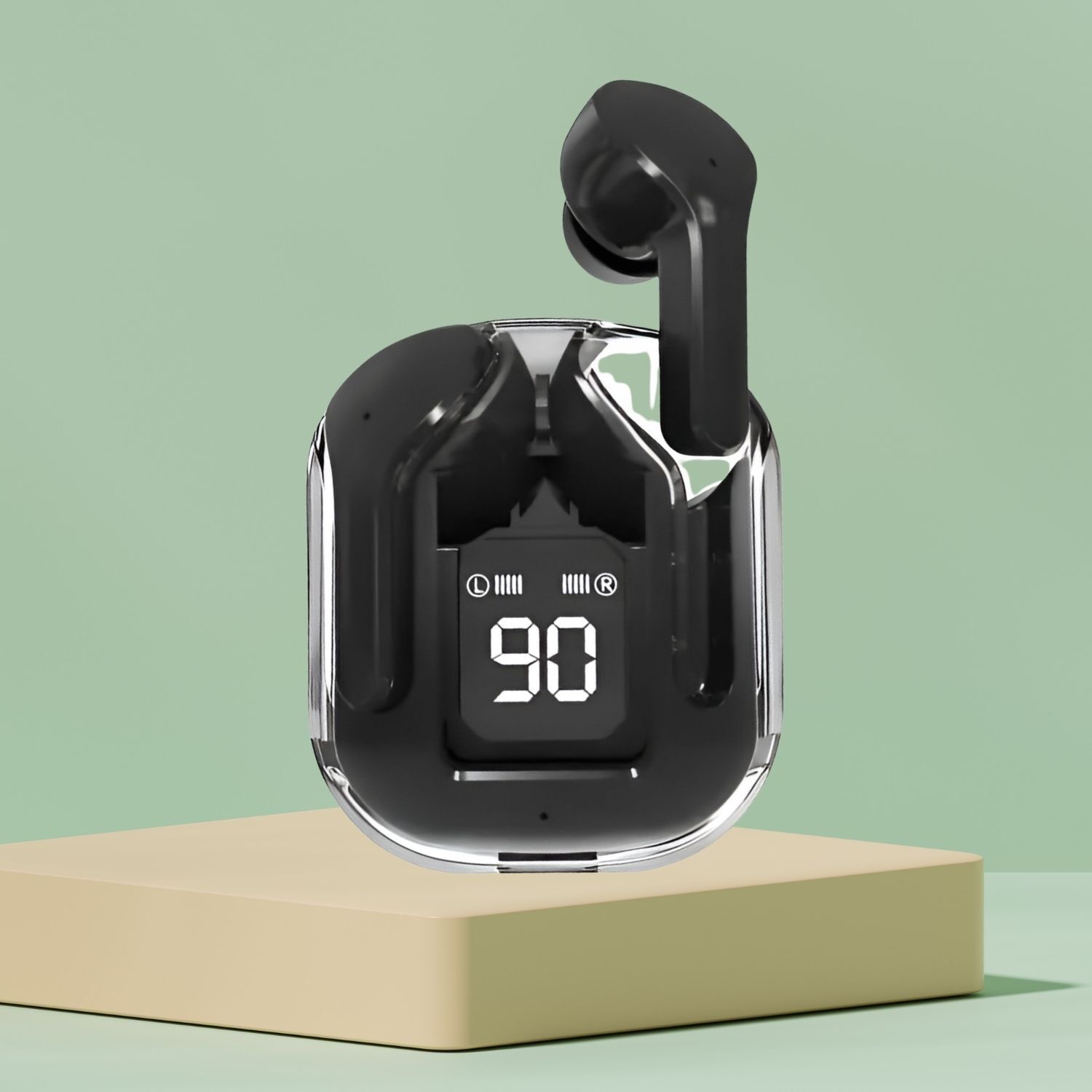 WristHive Max UltraPods (Wireless Earbuds) Transparent Charging Case, Digital Display Q423 Smart Headphones-image-24