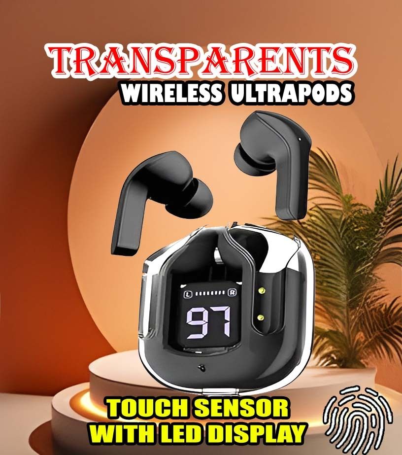 crecro Ultrapod Bluetooth Earbuds Headset Crystal Transparent Design,LED Display P86 Smart Headphones-image-39