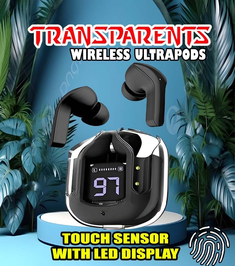 crecro Ultrapod Bluetooth Earbuds Headset Crystal Transparent Design,LED Display P19 Smart Headphones-image-33