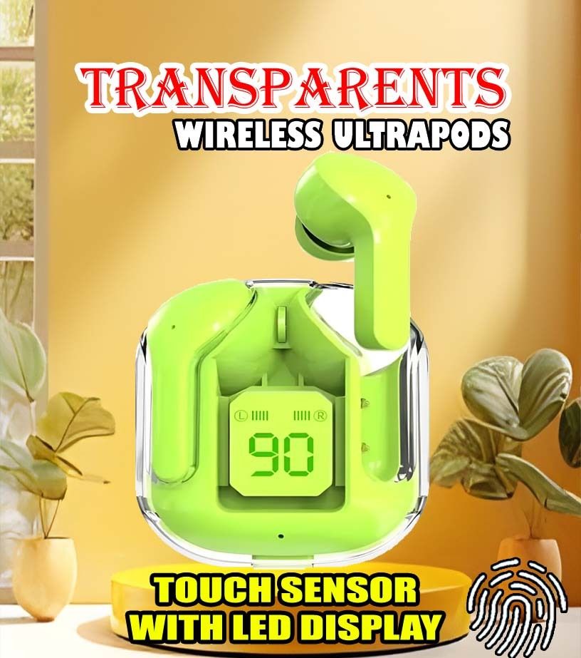 crecro Ultrapod Bluetooth Earbuds Headset Crystal Transparent Design,LED Display BU58 Smart Headphones-image-44