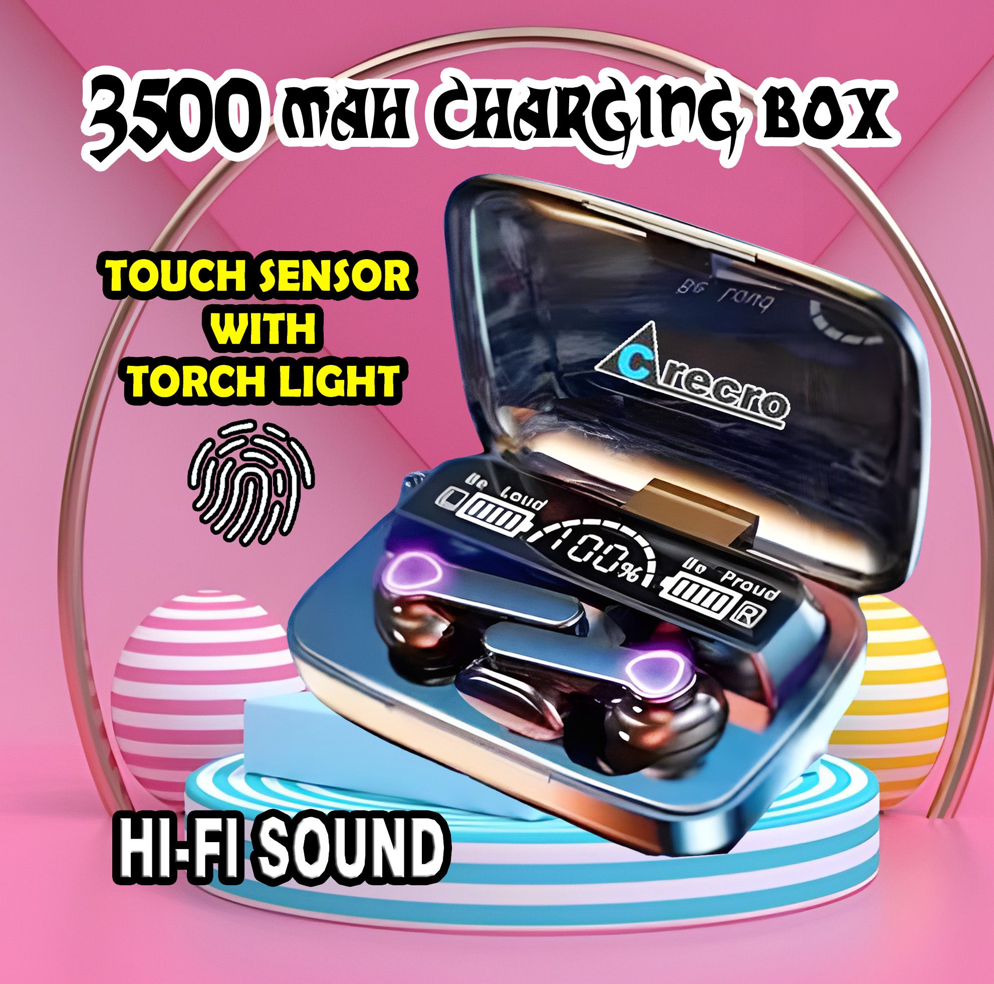 crecro M19 Bluetooth Headphone 5.1 Wireless Bluetoth Headset (Black,True Wireles) A101 Smart Headphones