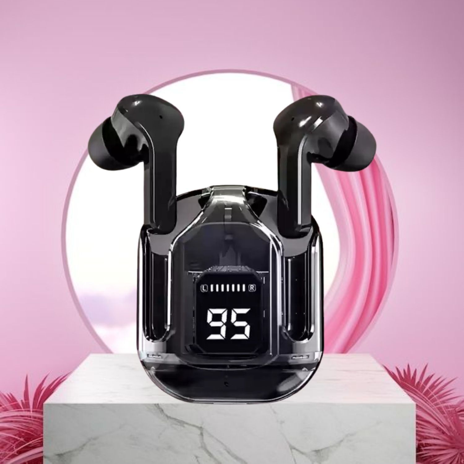 WristHive Max UltraPods (Wireless Earbuds) Transparent Charging Case, Digital Display W466 Smart Headphones-image-23