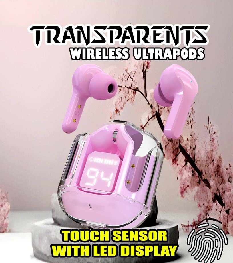 crecro Ultrapod Bluetooth Earbuds Headset Crystal Transparent Design,LED Display W39 Smart Headphones