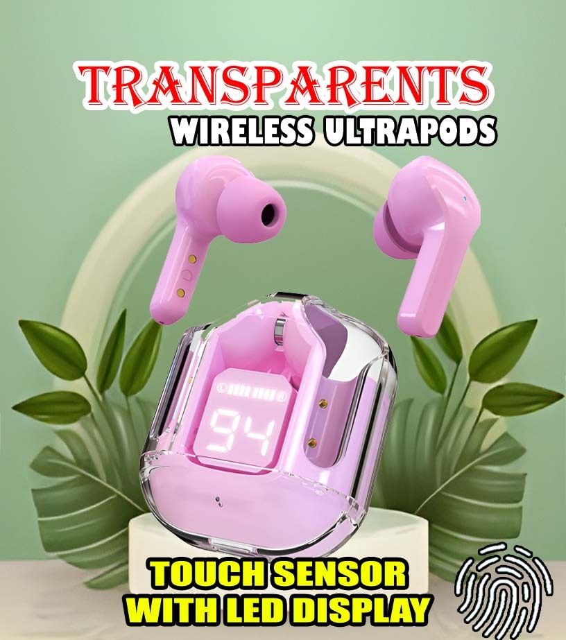 crecro Ultrapod Bluetooth Earbuds Headset Crystal Transparent Design,LED Display W68 Smart Headphones-image-32