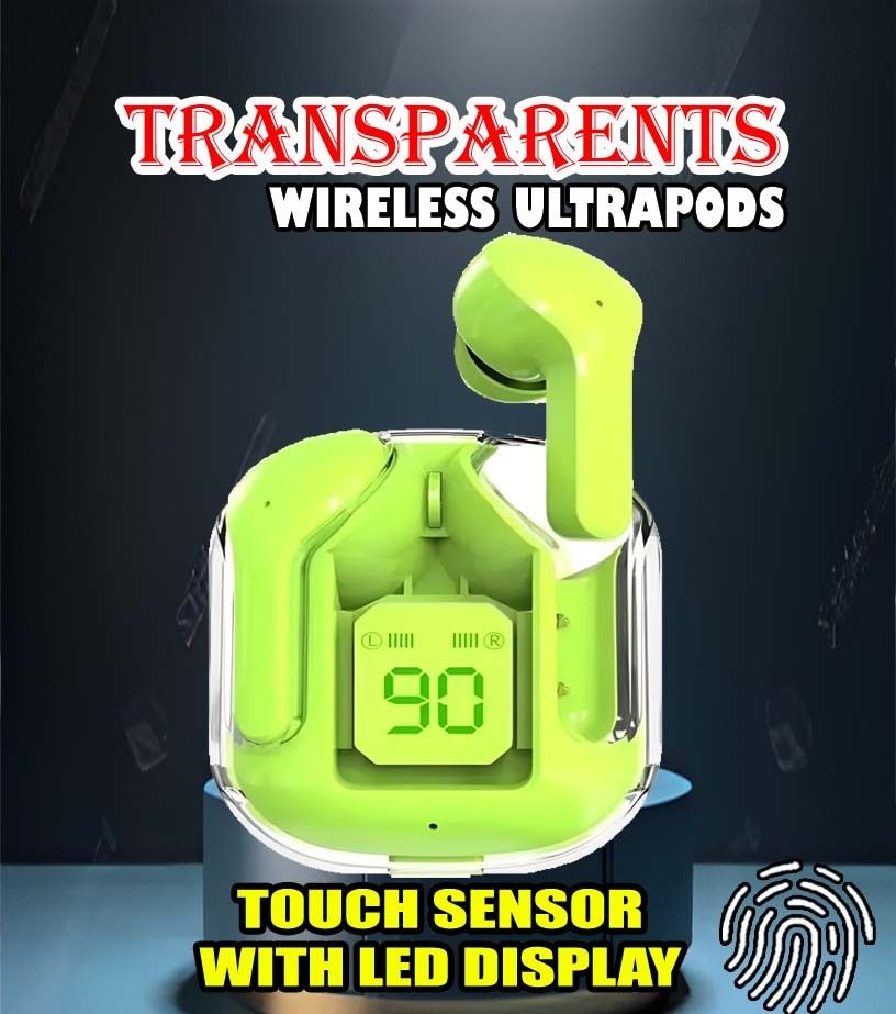crecro Ultrapod Bluetooth Earbuds Headset Crystal Transparent Design,LED Display BU59 Smart Headphones-image-49
