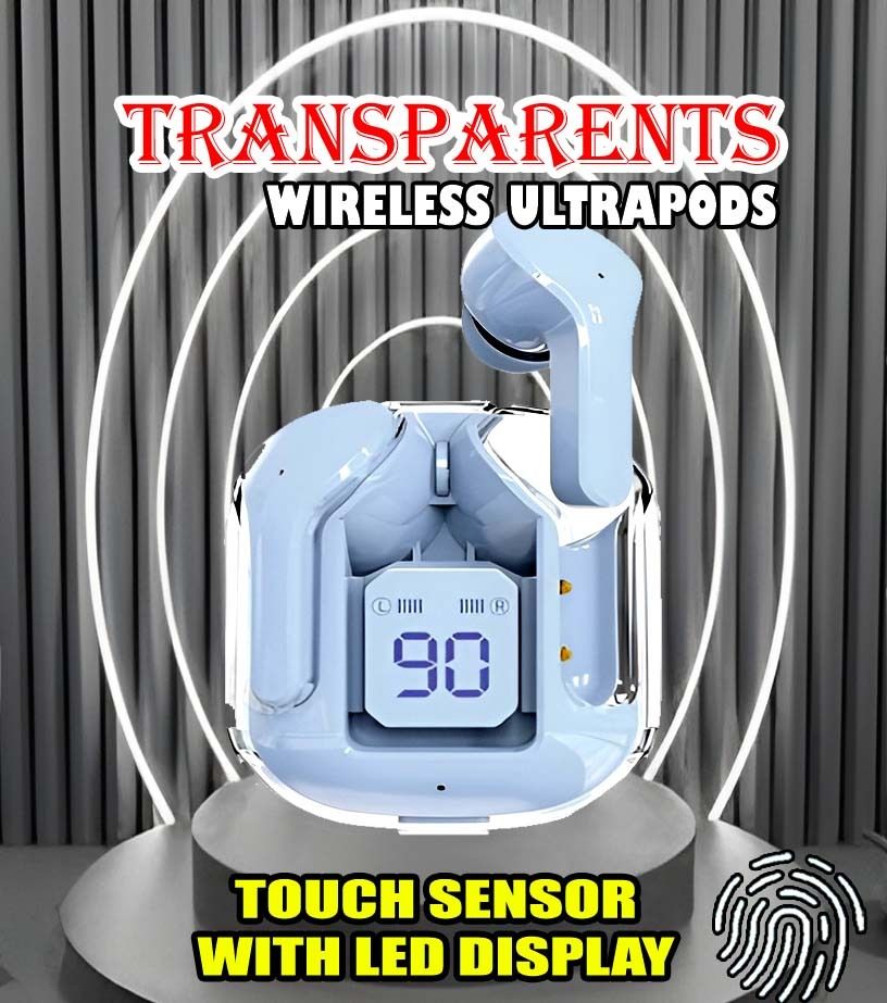 crecro Ultrapod Bluetooth Earbuds Headset Crystal Transparent Design,LED Display BK76 Smart Headphones-picture-12