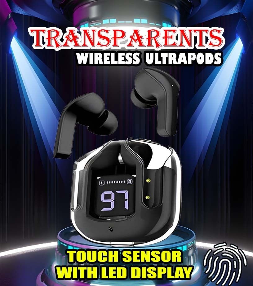 crecro Ultrapod Bluetooth Earbuds Headset Crystal Transparent Design,LED Display P65 Smart Headphones-image-31