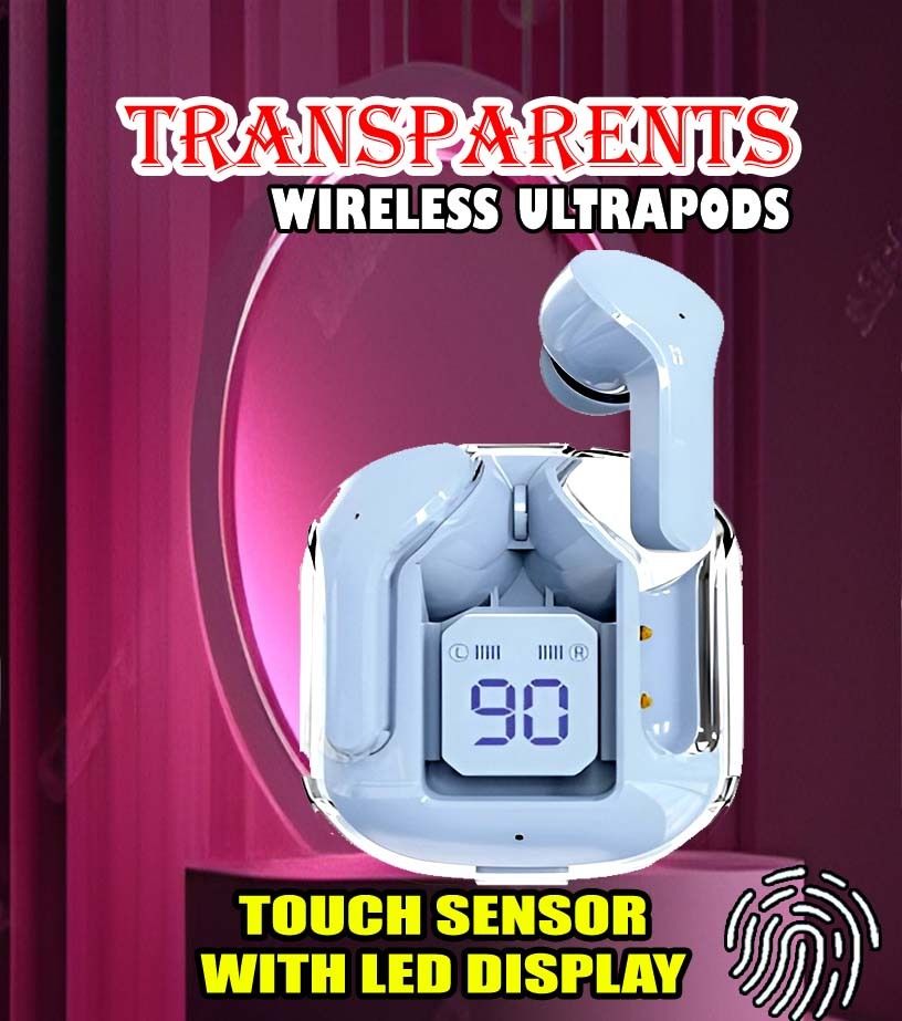 crecro Ultrapod Bluetooth Earbuds Headset Crystal Transparent Design,LED Display BK74 Smart Headphones-image-21