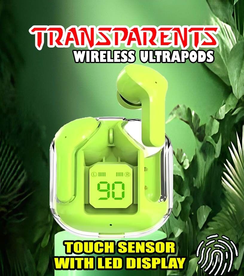 crecro Ultrapod Bluetooth Earbuds Headset Crystal Transparent Design,LED Display BU13 Smart Headphones-image-42