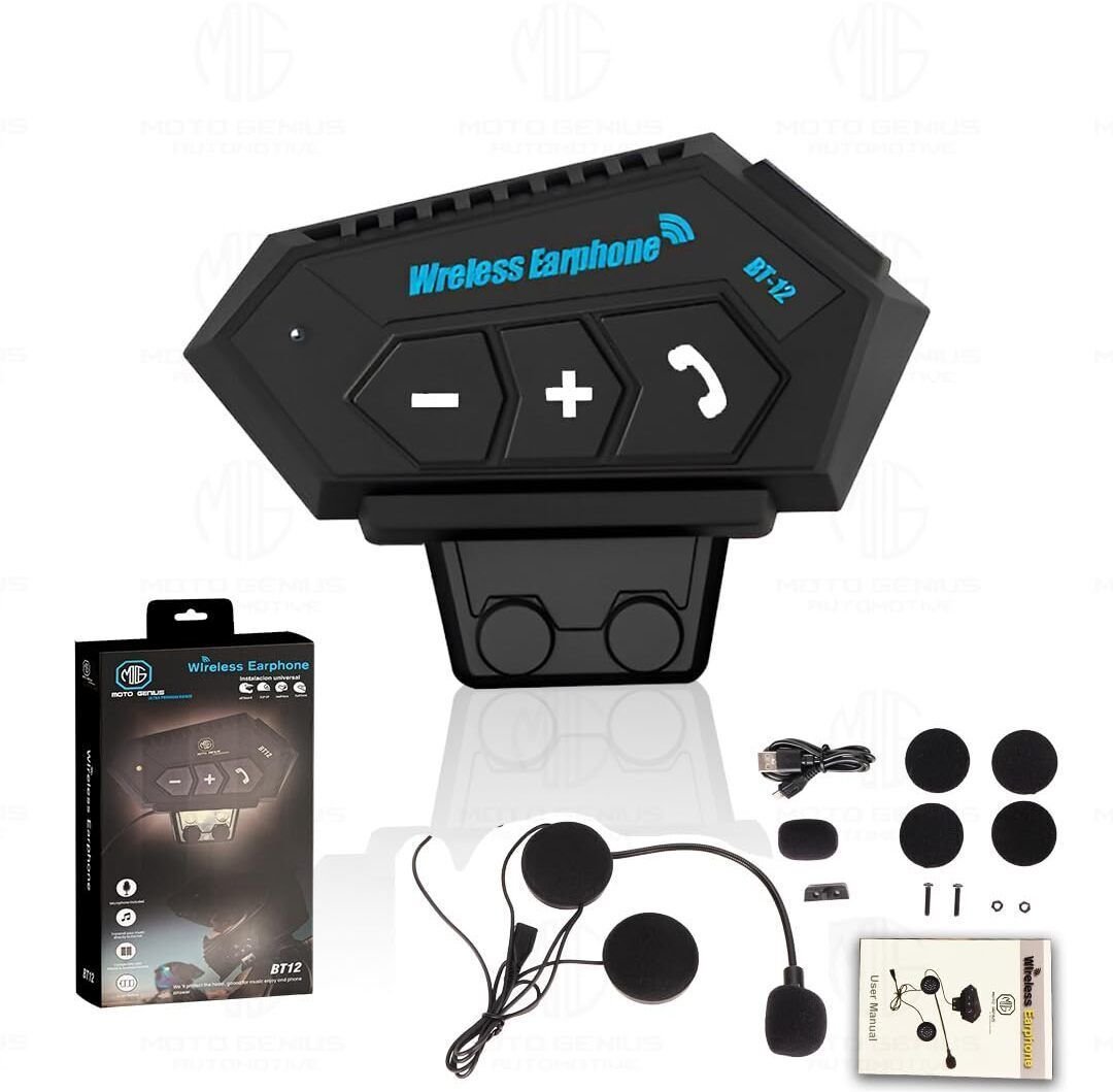 MOTO GENIUS BT12 Bluetooth Helmet Headset with Mic - Compatible with iOS & Android Smart Headphones
