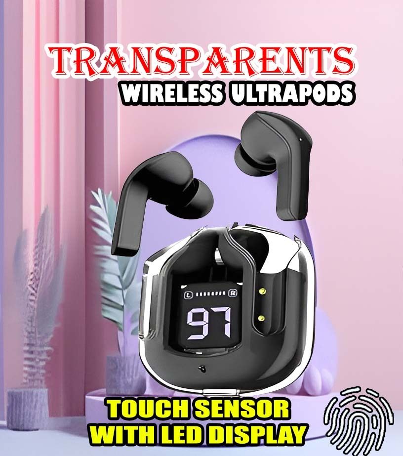 crecro Ultrapod Bluetooth Earbuds Headset Crystal Transparent Design,LED Display P82 Smart Headphones-image-36
