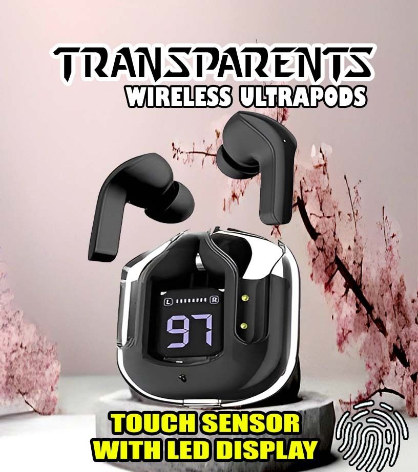 crecro Ultrapod Bluetooth Earbuds Headset Crystal Transparent Design,LED Display P39 Smart Headphones-image-41