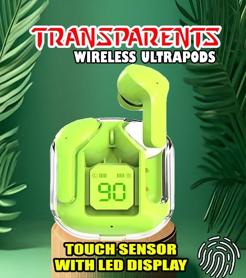 crecro Ultrapod Bluetooth Earbuds Headset Crystal Transparent Design,LED Display BU16 Smart Headphones