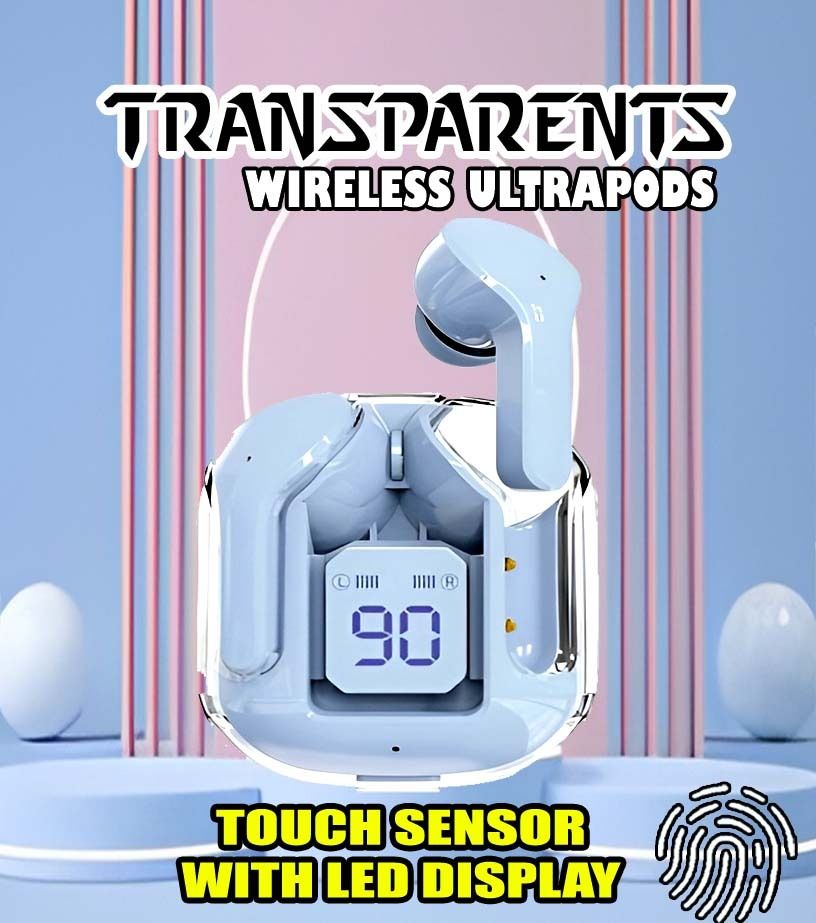 crecro Ultrapod Bluetooth Earbuds Headset Crystal Transparent Design,LED Display BK24 Smart Headphones-image-37
