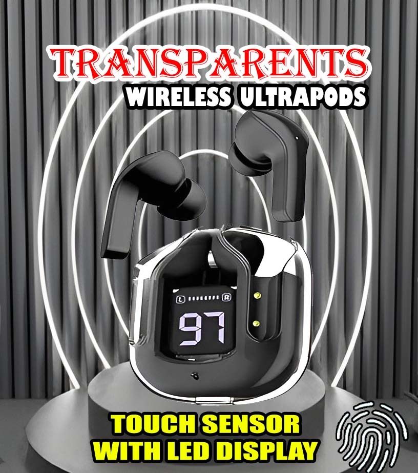 crecro Ultrapod Bluetooth Earbuds Headset Crystal Transparent Design,LED Display P76 Smart Headphones-image-32