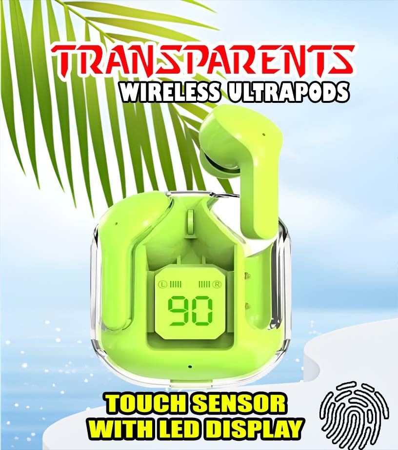 crecro Ultrapod Bluetooth Earbuds Headset Crystal Transparent Design,LED Display BU7 Smart Headphones-image-18