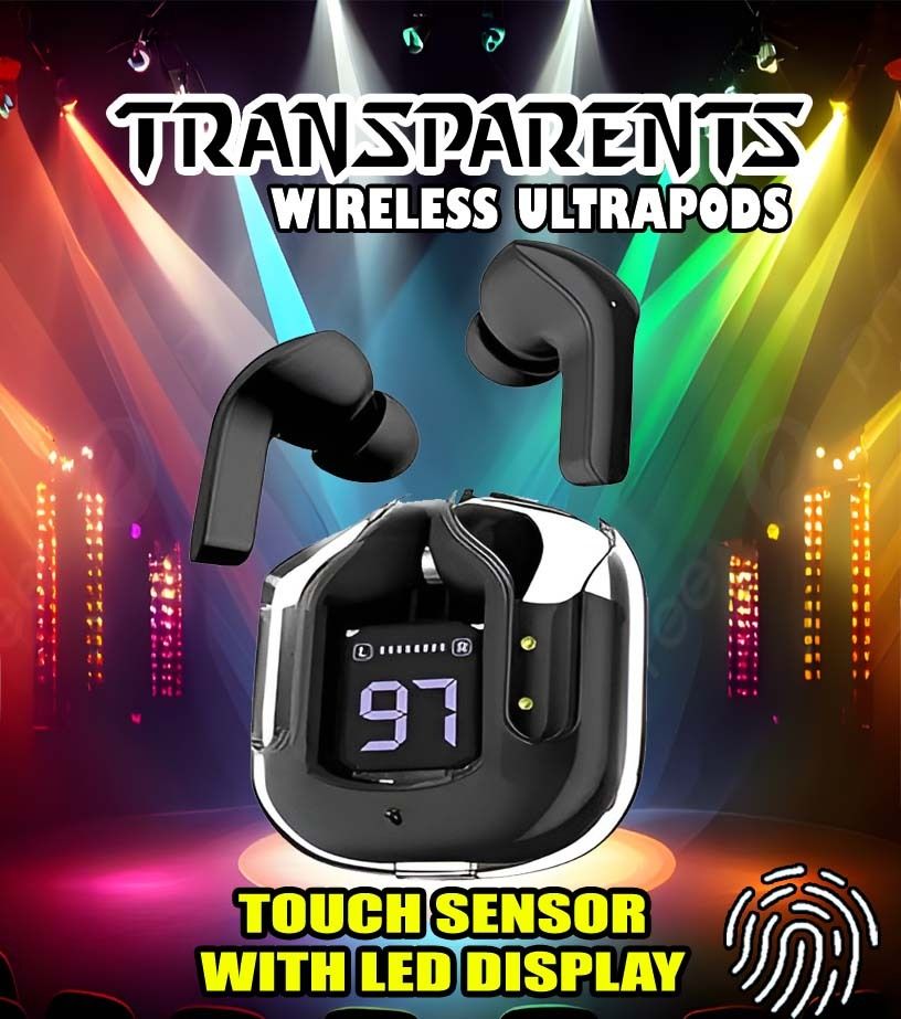 crecro Ultrapod Bluetooth Earbuds Headset Crystal Transparent Design,LED Display P38 Smart Headphones-image-43