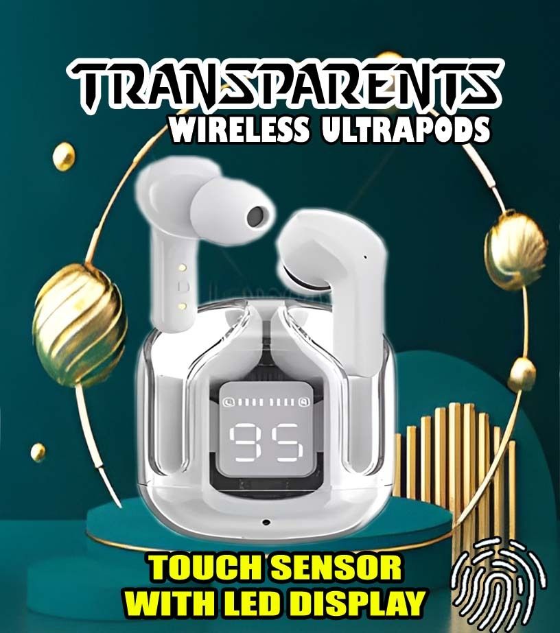 crecro Ultrapod Bluetooth Earbuds Headset Crystal Transparent Design,LED Display GR43 Smart Headphones-image-38