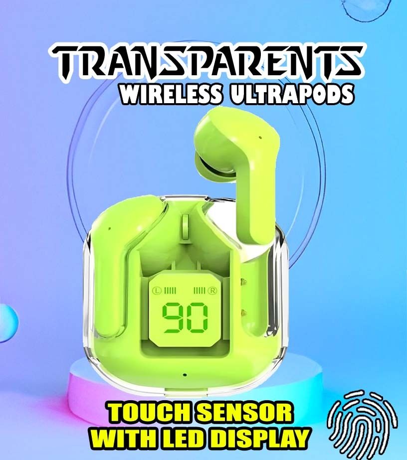 crecro Ultrapod Bluetooth Earbuds Headset Crystal Transparent Design,LED Display BU55 Smart Headphones-image-27