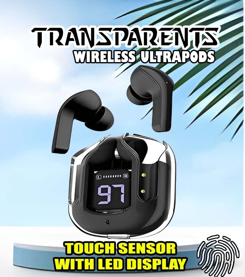 crecro Ultrapod Bluetooth Earbuds Headset Crystal Transparent Design,LED Display P54 Smart Headphones-image-25