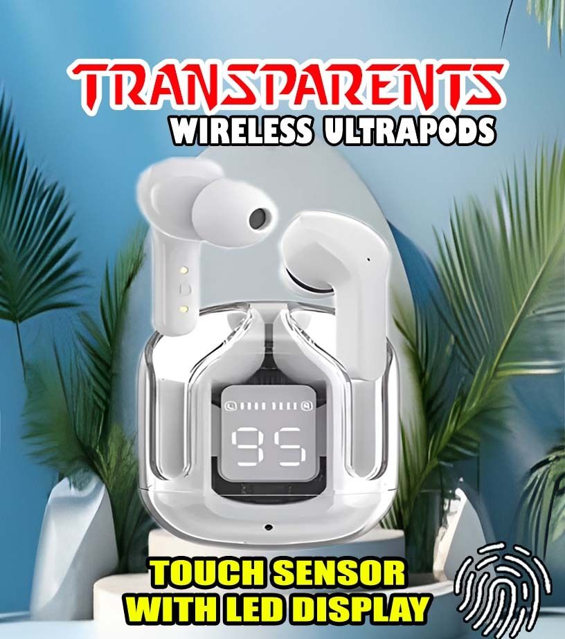 crecro Ultrapod Bluetooth Earbuds Headset Crystal Transparent Design,LED Display GR17 Smart Headphones-image-20