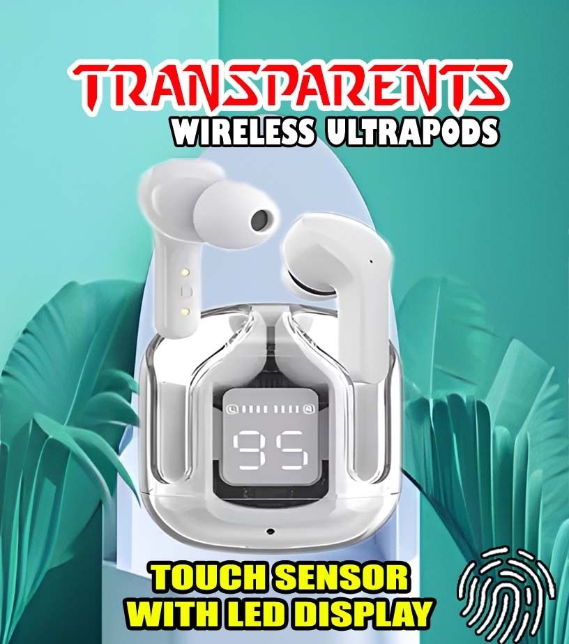 crecro Ultrapod Bluetooth Earbuds Headset Crystal Transparent Design,LED Display GR8 Smart Headphones-picture-14