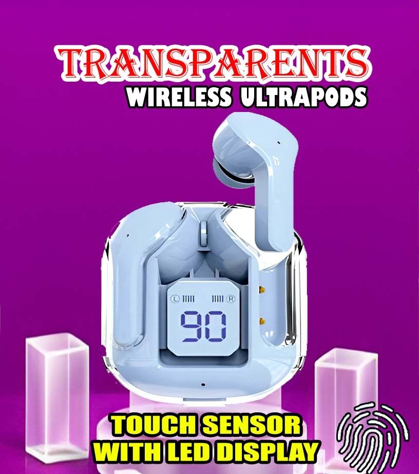 crecro Ultrapod Bluetooth Earbuds Headset Crystal Transparent Design,LED Display BK61 Smart Headphones-image-35