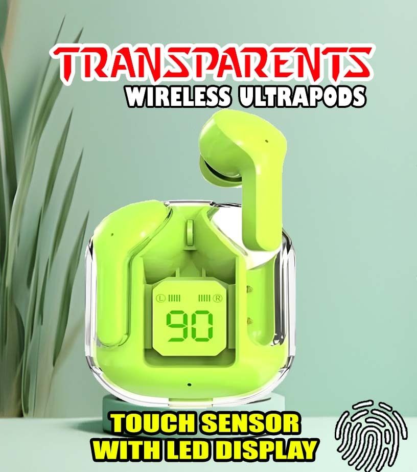 crecro Ultrapod Bluetooth Earbuds Headset Crystal Transparent Design,LED Display BU14 Smart Headphones-image-35