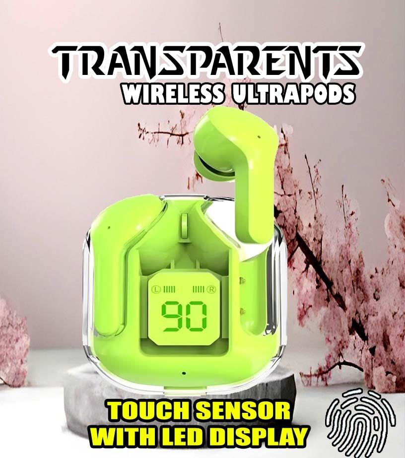 crecro Ultrapod Bluetooth Earbuds Headset Crystal Transparent Design,LED Display BU39 Smart Headphones-image-33