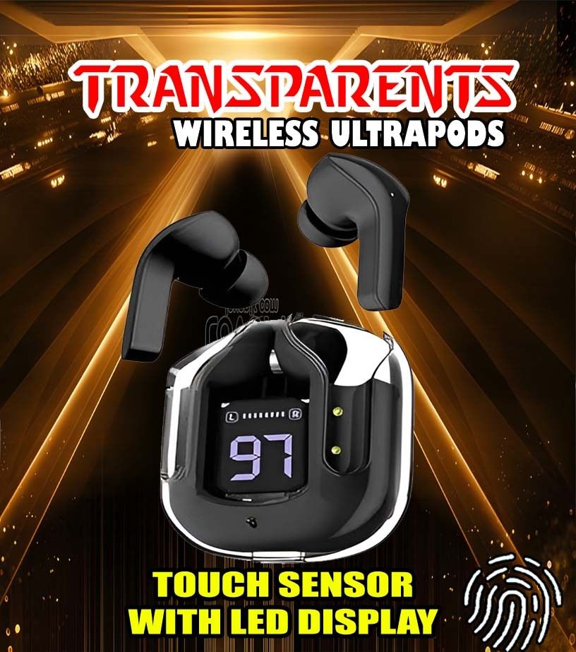 crecro Ultrapod Bluetooth Earbuds Headset Crystal Transparent Design,LED Display P49 Smart Headphones-image-26