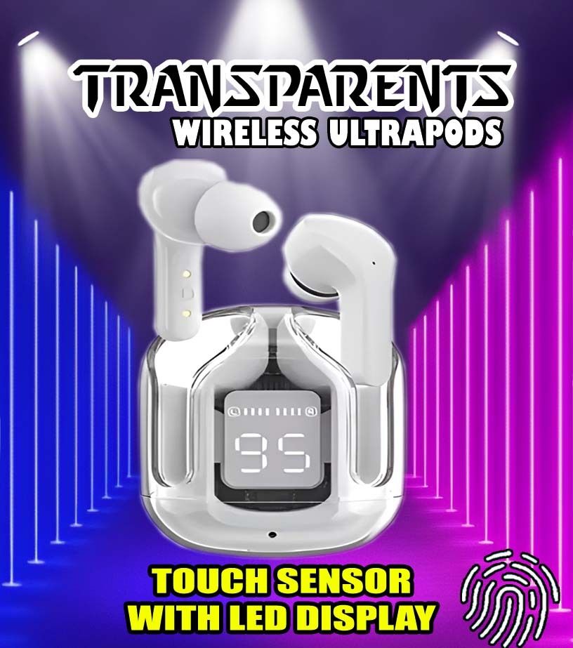 crecro Ultrapod Bluetooth Earbuds Headset Crystal Transparent Design,LED Display GR51 Smart Headphones-image-28
