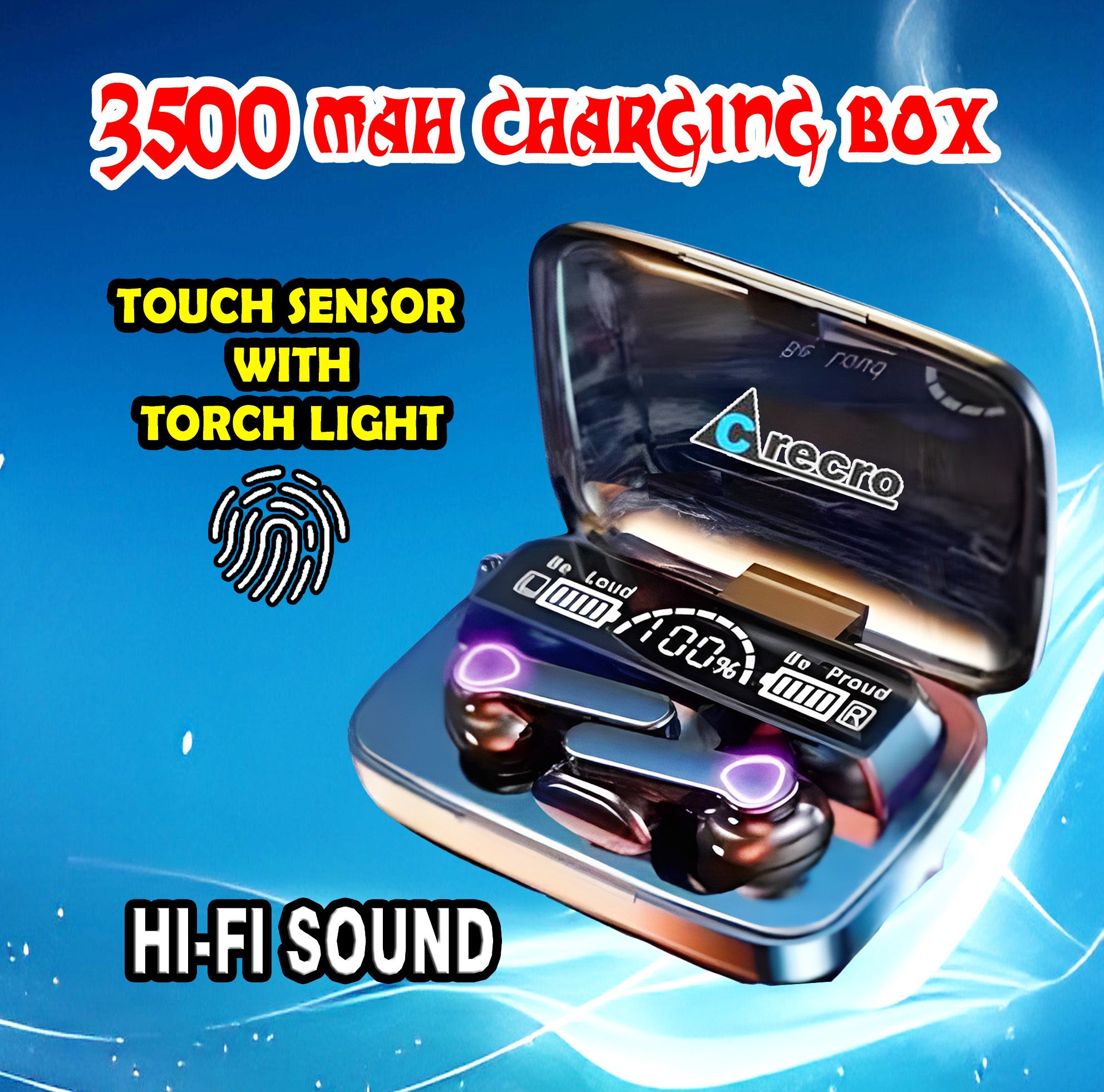 crecro M19 Bluetooth Headphone 5.1 Wireless Bluetooth Headset (Black, True Wireles) A93 Smart Headphones