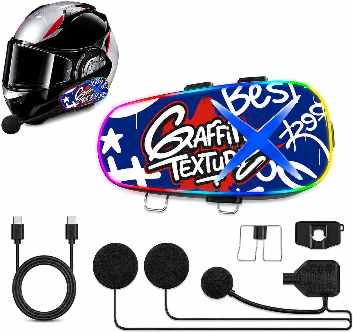 Cubonic RideVibe K15 BT Calling Helmet Headset with RGB Lighting Hard Mic Smart Headphones-image-12