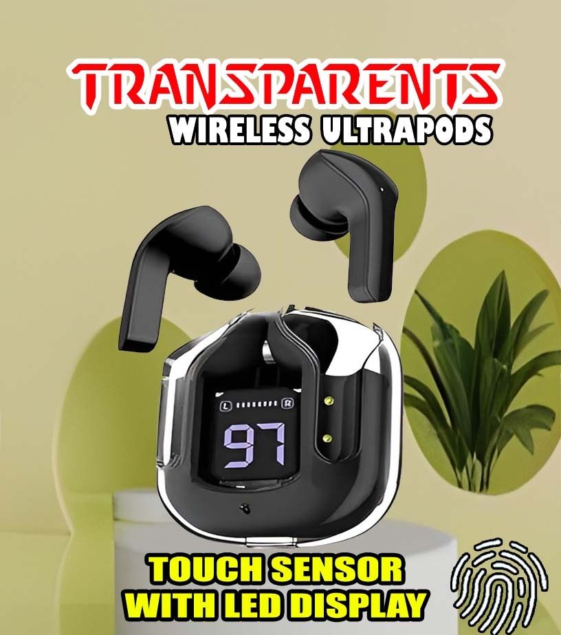 crecro Ultrapod Bluetooth Earbuds Headset Crystal Transparent Design,LED Display P9 Smart Headphones-image-49