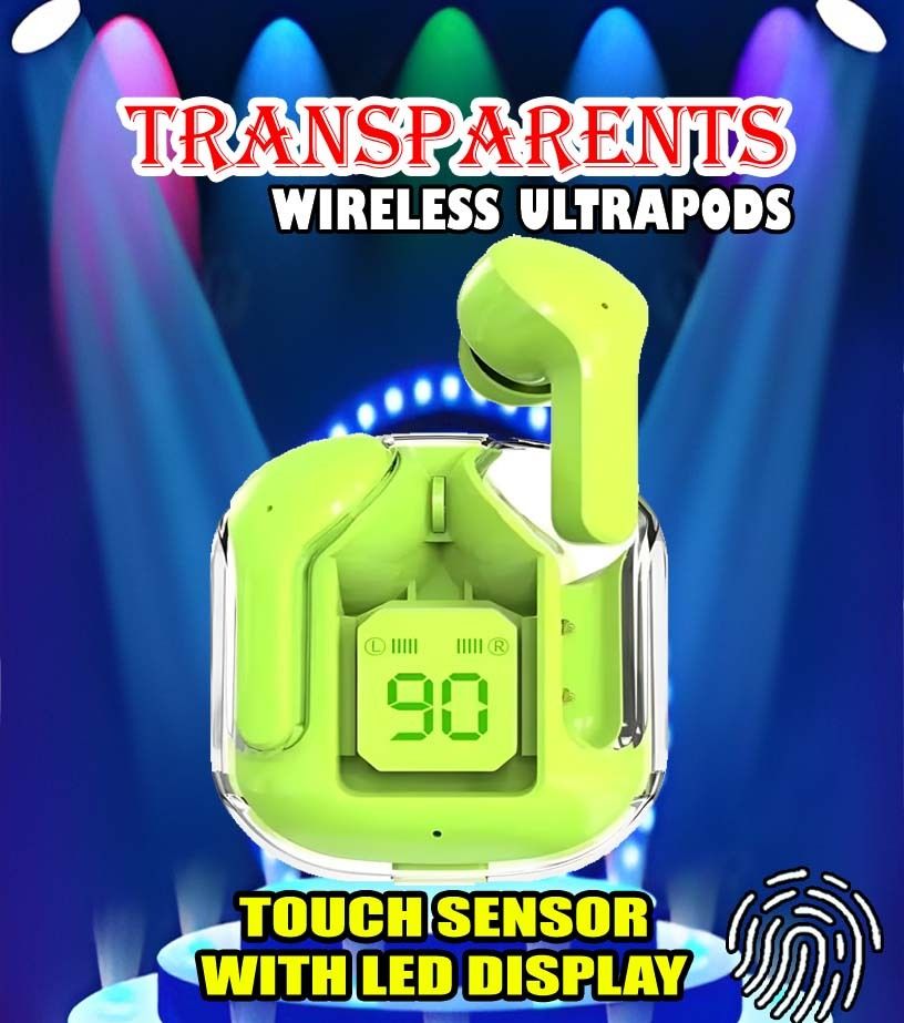 crecro Ultrapod Bluetooth Earbuds Headset Crystal Transparent Design,LED Display BU62 Smart Headphones-image-46