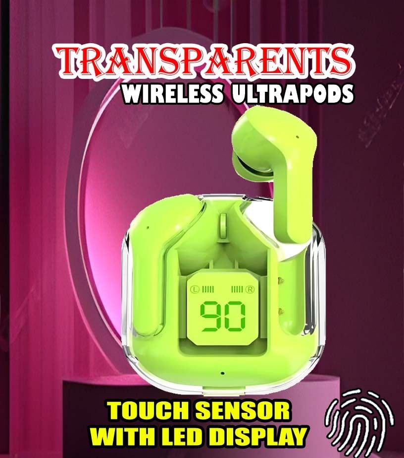 crecro Ultrapod Bluetooth Earbuds Headset Crystal Transparent Design,LED Display BU74 Smart Headphones-image-31