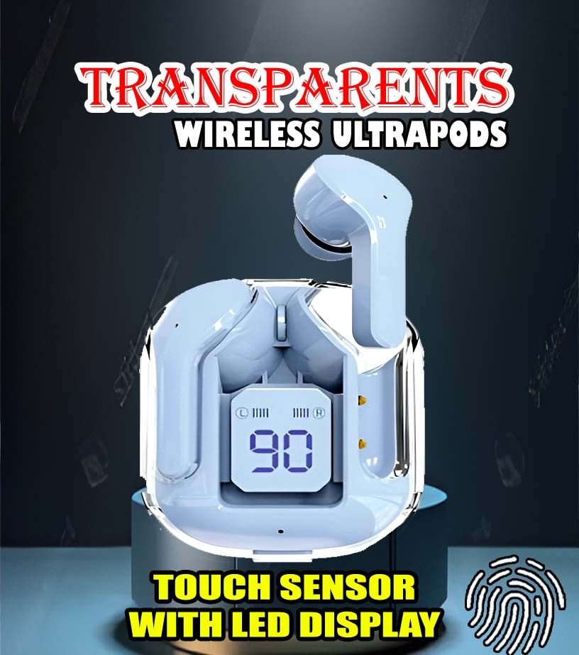 crecro Ultrapod Bluetooth Earbuds Headset Crystal Transparent Design,LED Display BK59 Smart Headphones-image-27