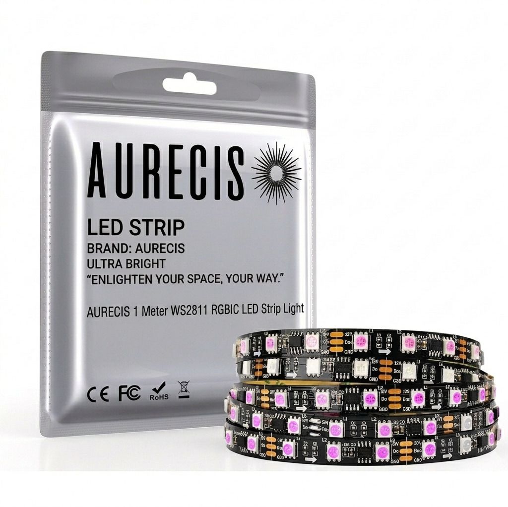 AURECIS WS2811 RGBIC LED Strip 1 Meter 12V Addressable Multicolor Light For Home, Car-image-42