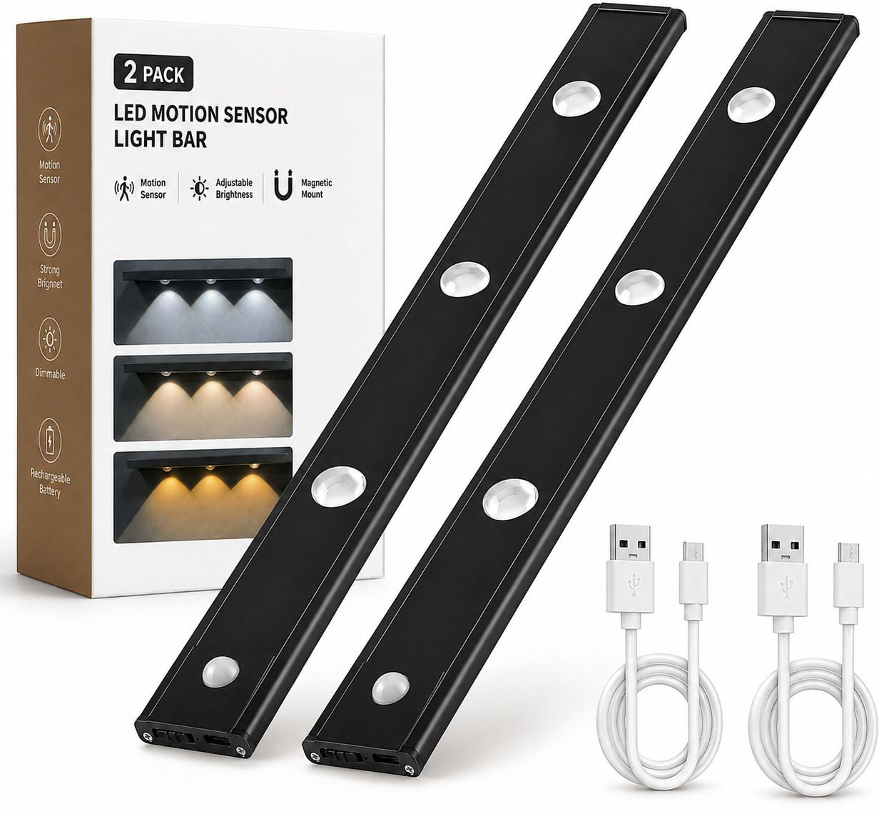 SHIGOSHREE 40cm Motion Sensor LED Light, USB Rechargeable Wireless Cabinet Lamp Motion Sensor Light-picture-46