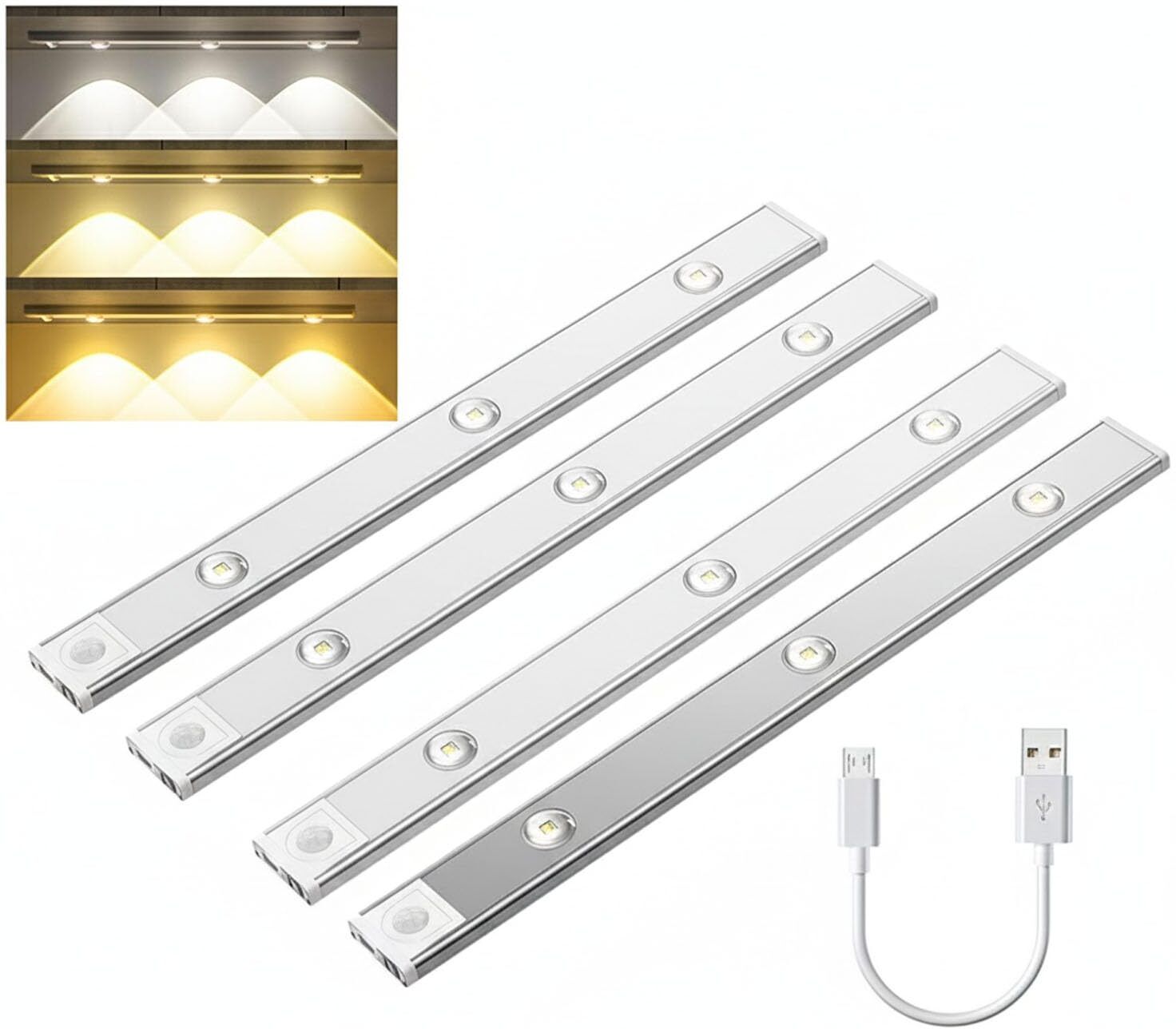 Xydrozen Motion Sensor Under Cabinet LED Light, USB Rechargeable, Stepless Dimmable Motion Sensor Light-image-6