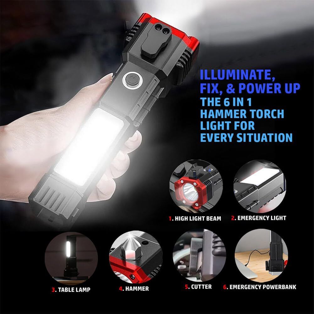 techel SKE-6 in 1 Hammer Torch Rechargeable Flashlight CN9 Torch-picture-11