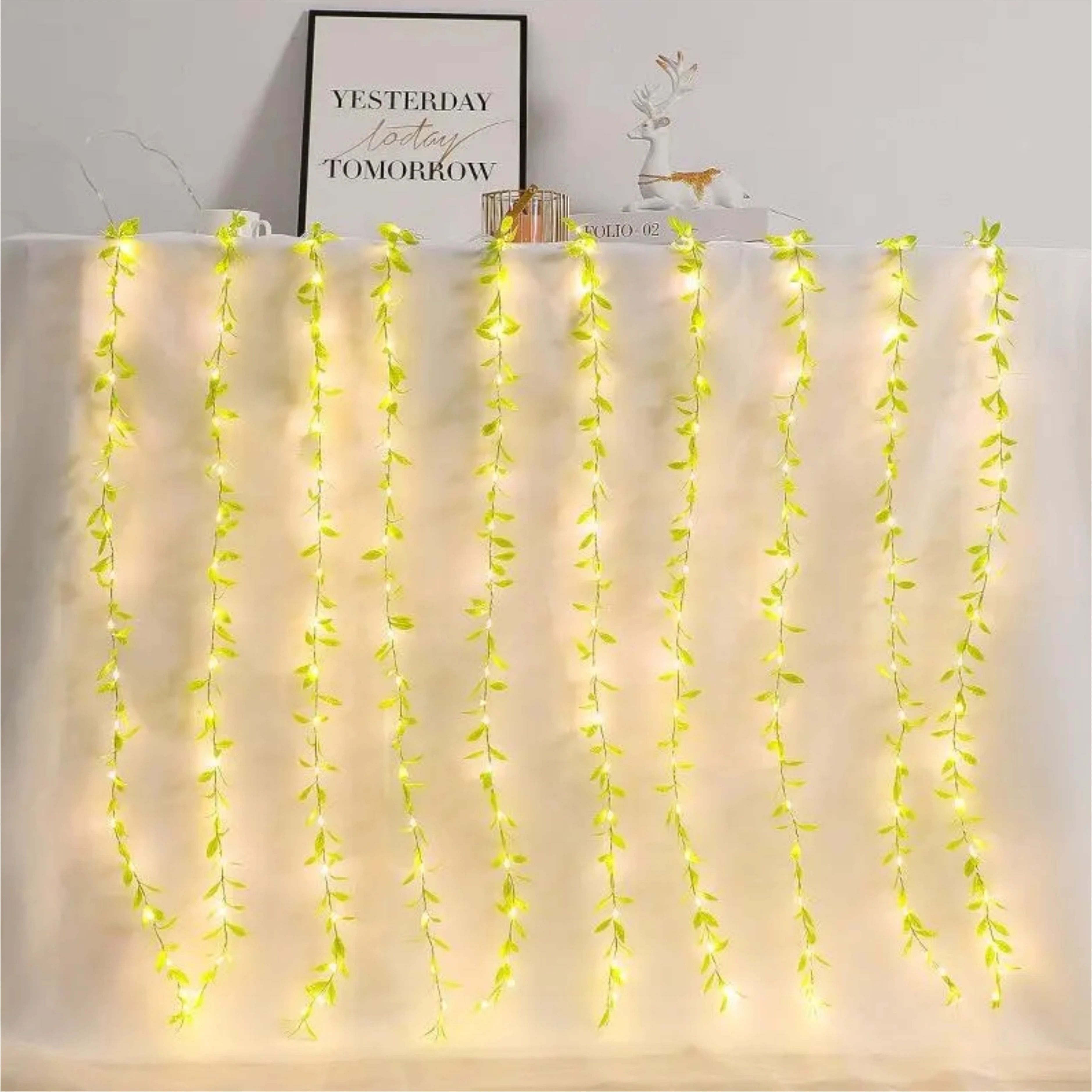 Pick Ur Needs 3 Metre 160 Warm White Color LED 8 Flash Mode Leaf Pattern Curtain String Light Ceiling Lamp-image-45