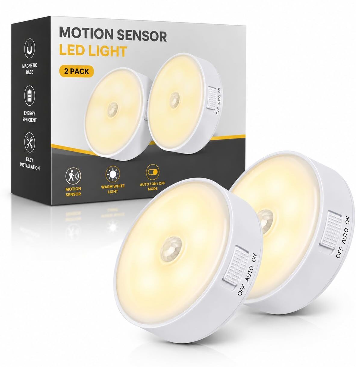Zakheza Pack of 2 LED Motion Sensor Night Lights USB Rechargeable Magnetic Cabinet Lamps Motion Sensor Light-image-36
