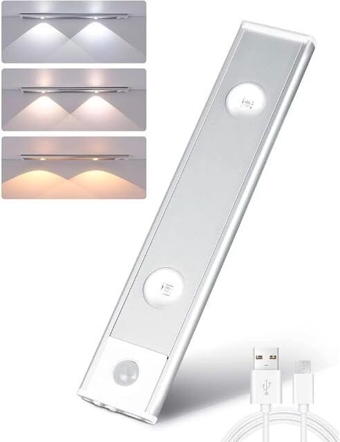 Dwiti Enterprise Motion Sensor Cabinet Light Wireless Closet Light USB Rechargeable 3 Colors Motion Sensor Light-image-2