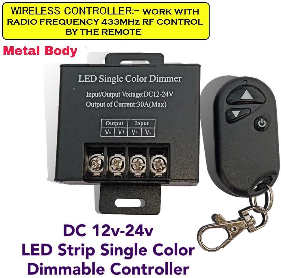 12V-24v 30A DC Metal Body Dimmer Remote Single Color LED Strip Light Controller 30 A Step Dimmer