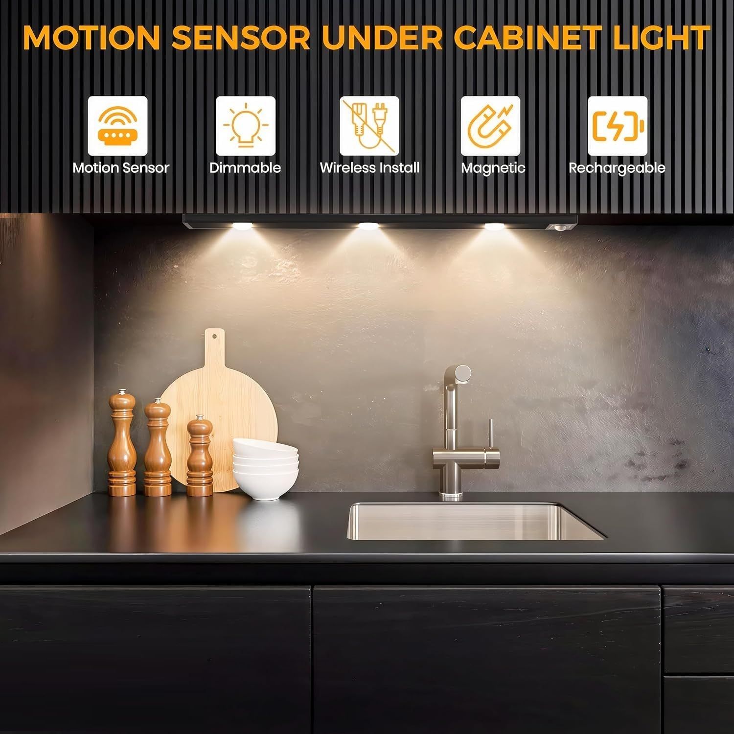 Xydrozen Smart Wireless Under Cabinet Lamp for Kitchen Counter Lighting Motion Sensor Light-image-37