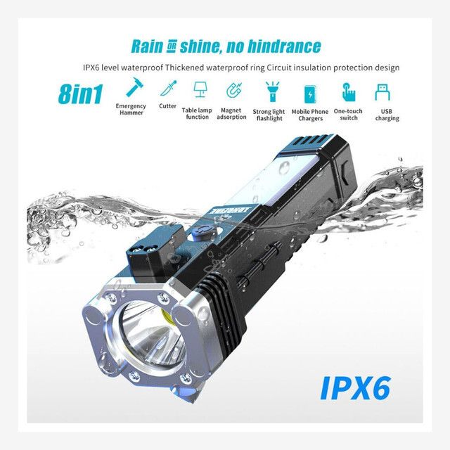TRINETRAHUB Rechargeable LED Flashlight Power Bank Torch with COB Side Light Magnetic Base.4 Dimmer Switch-picture-38
