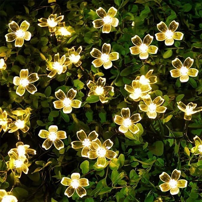 TREXEE Warm Yellow Solar Sakura Flower String Lights 30 LED Blossom Flower String Light-image-39